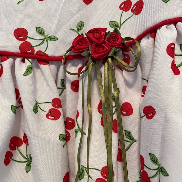 Girls White Cherry Print Sundress with Red Trim - Picture 11 of 15